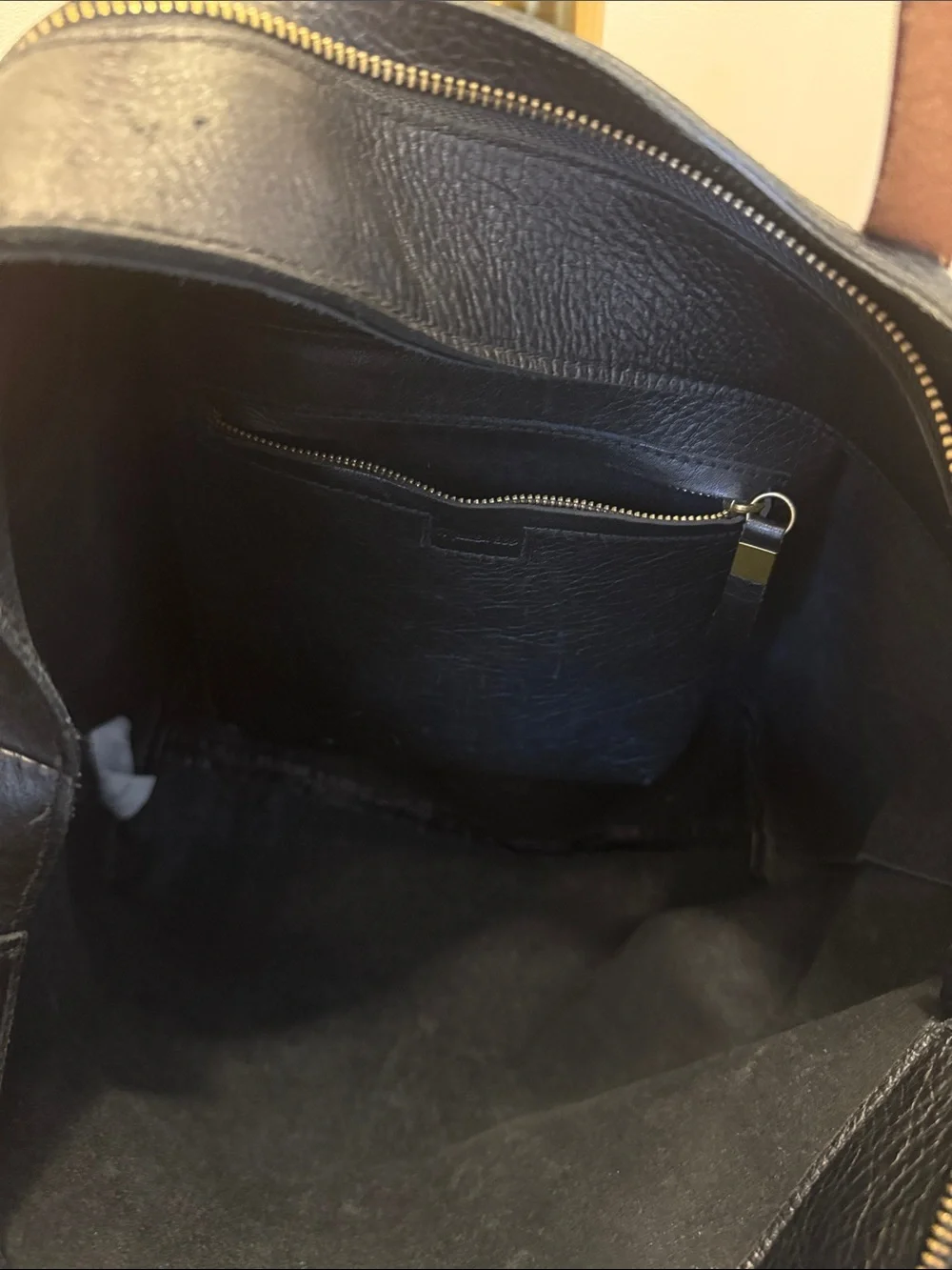 Madewell Classic Black Leather Tote with Brown Handles